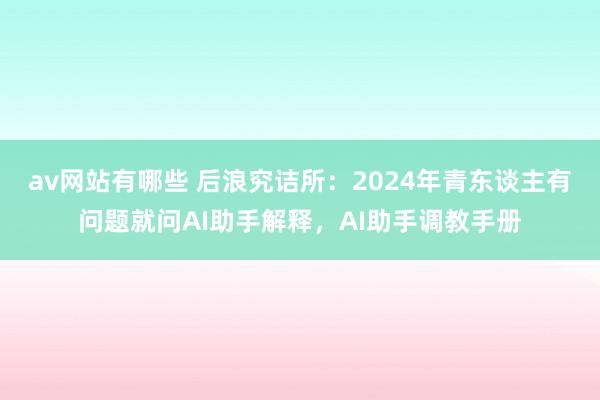 av网站有哪些 后浪究诘所：2024年青东谈主有问题就问AI助手解释，AI助手调教手册